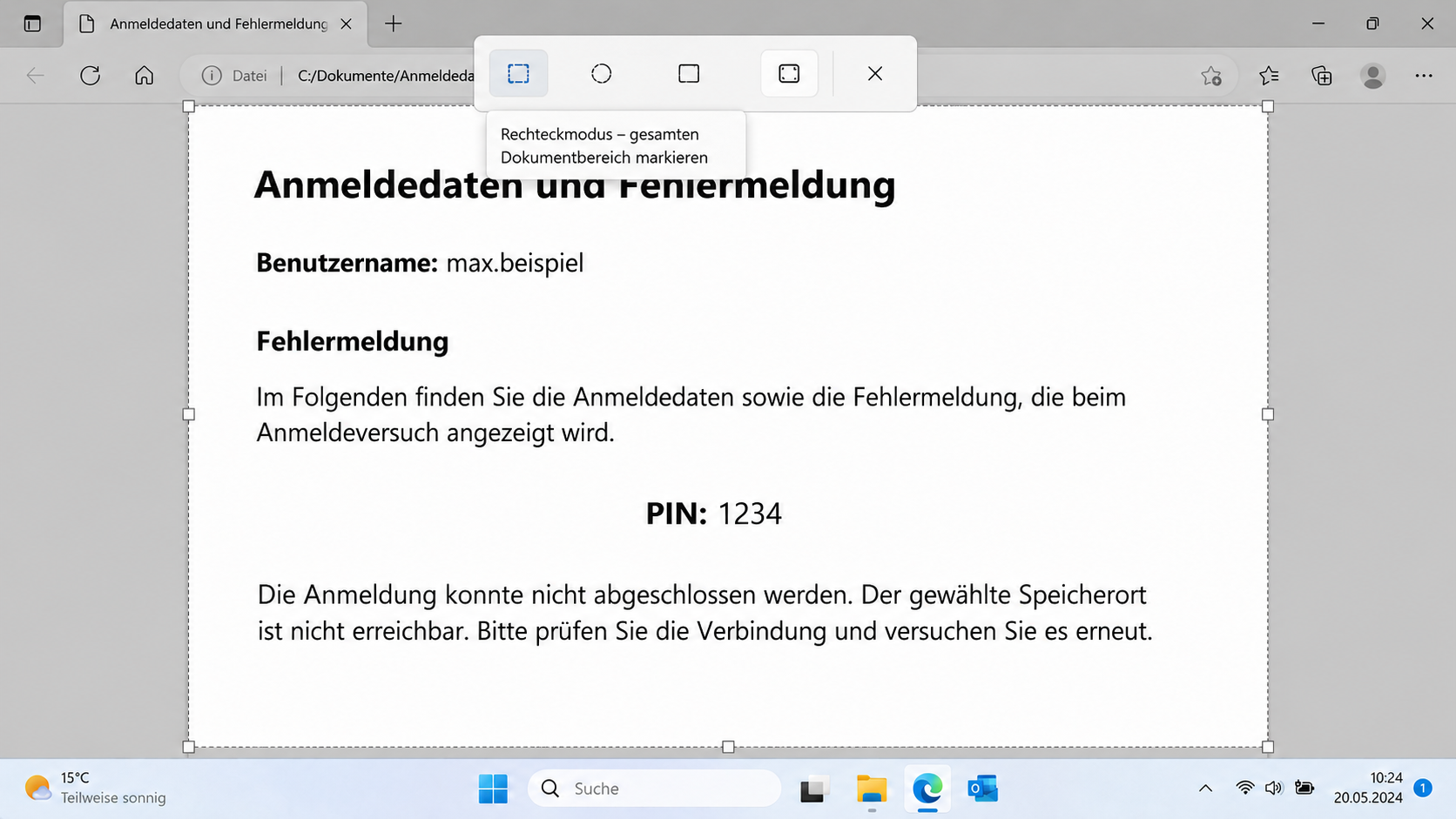 Dokument mit Snipping Tool markieren