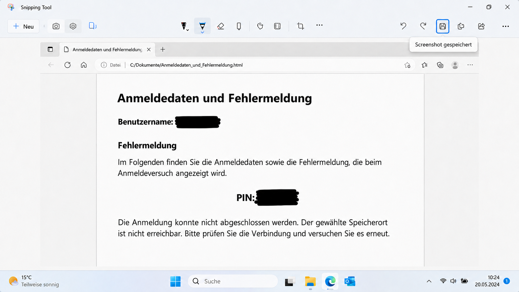 Bereinigten Screenshot speichern