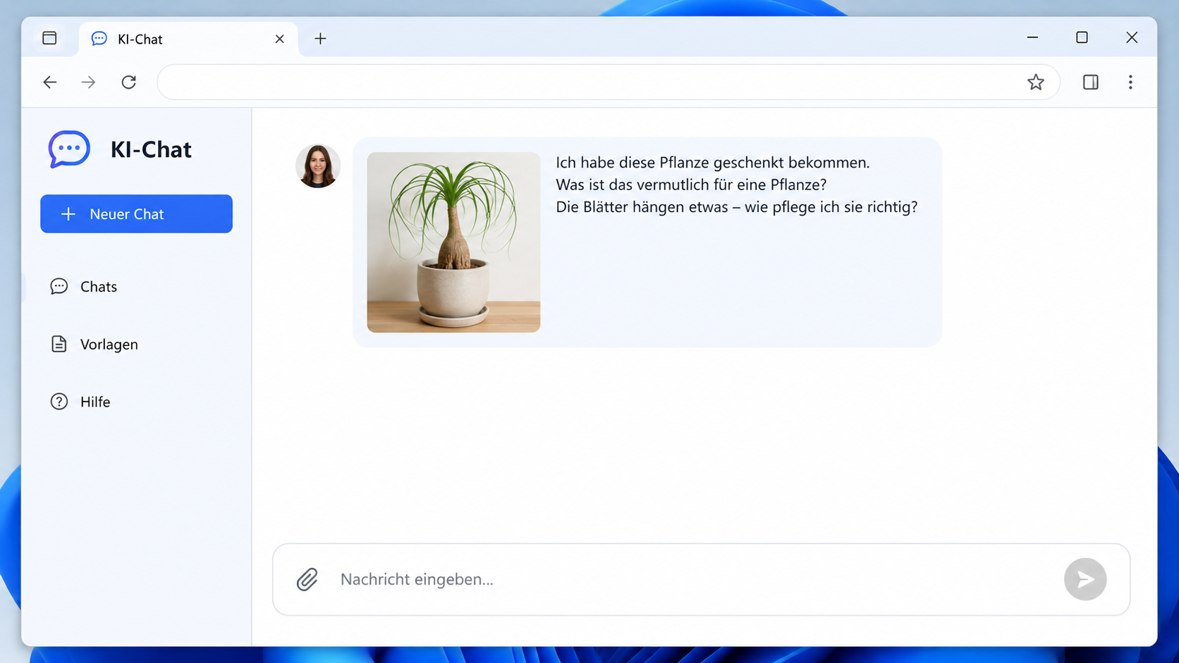 Pflanzenfoto mit Frage im KI-Chat