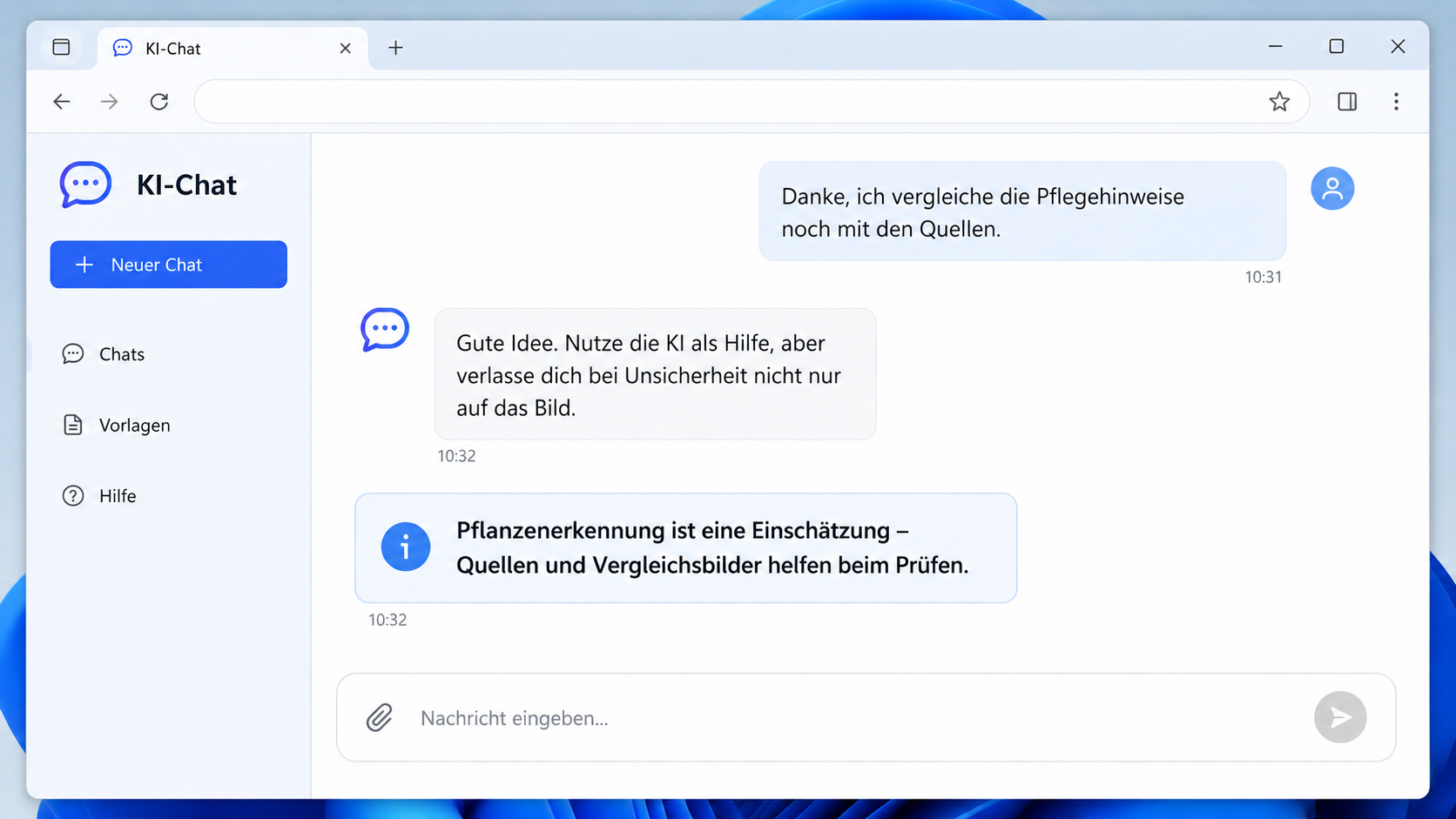 Hinweis zur verantwortlichen Nutzung einer Pflanzenanalyse mit KI