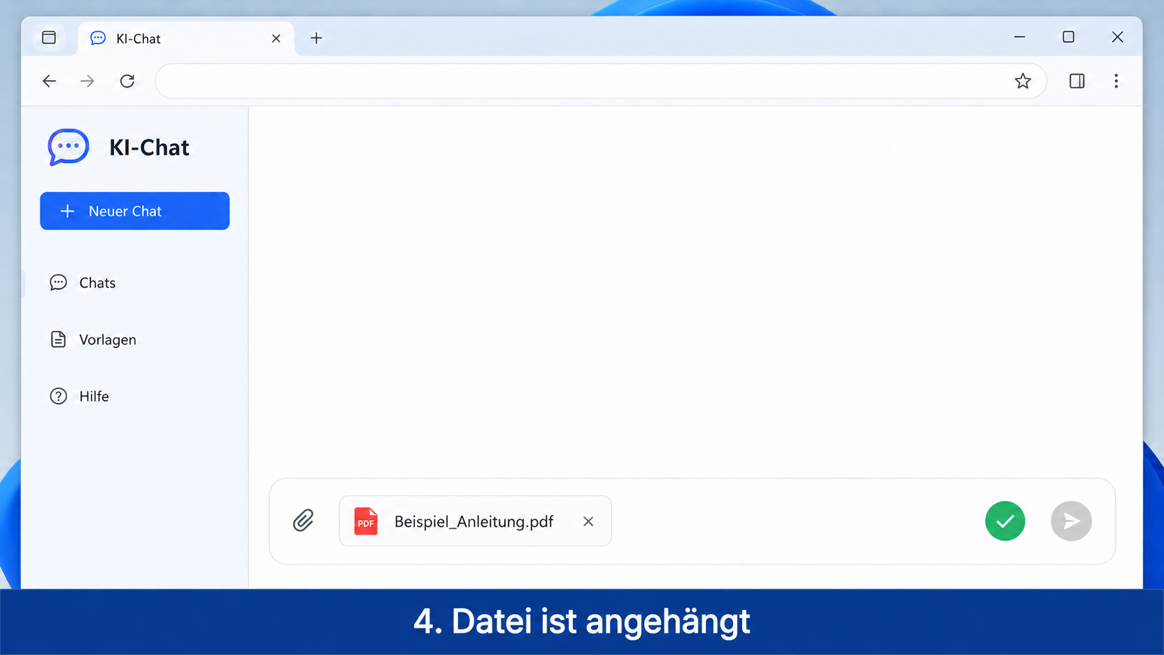 Datei ist als Anhang im Eingabebereich eines KI-Chats sichtbar