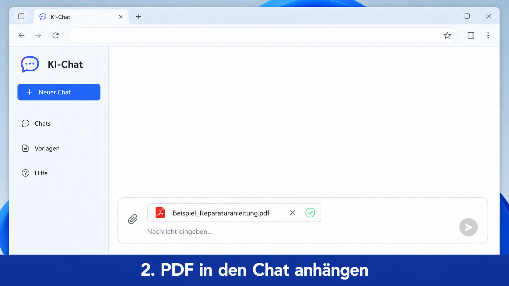 PDF-Datei wird in einem KI-Chat als Anhang eingefügt