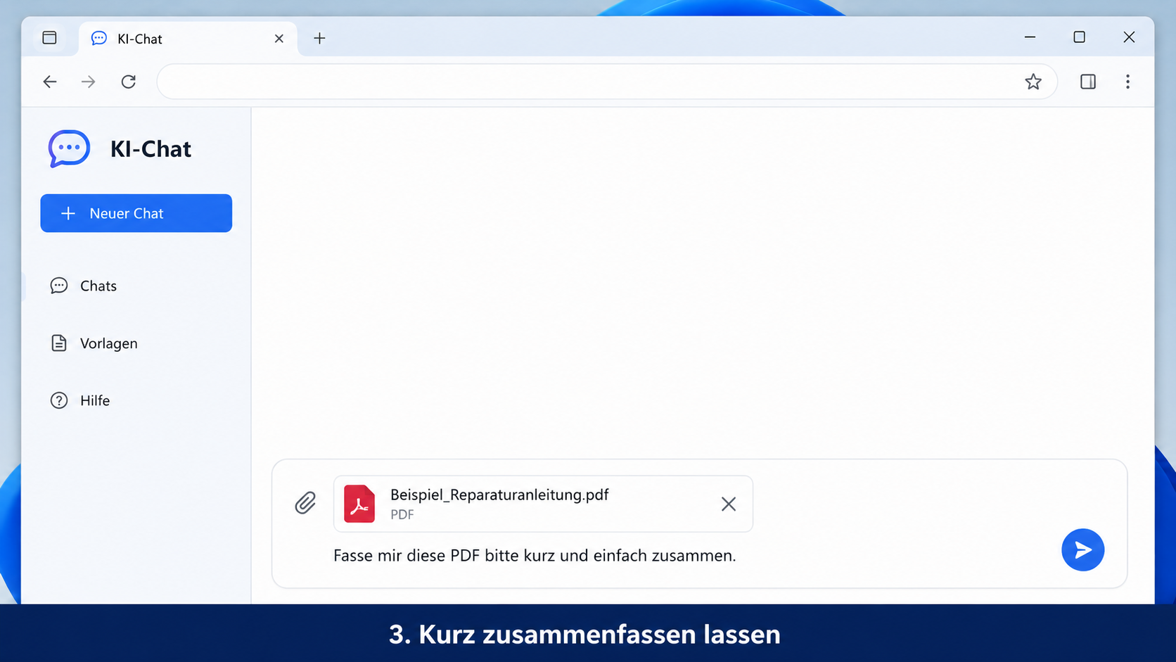 PDF ist im KI-Chat angehängt und eine verständliche Zusammenfassung wird angefordert