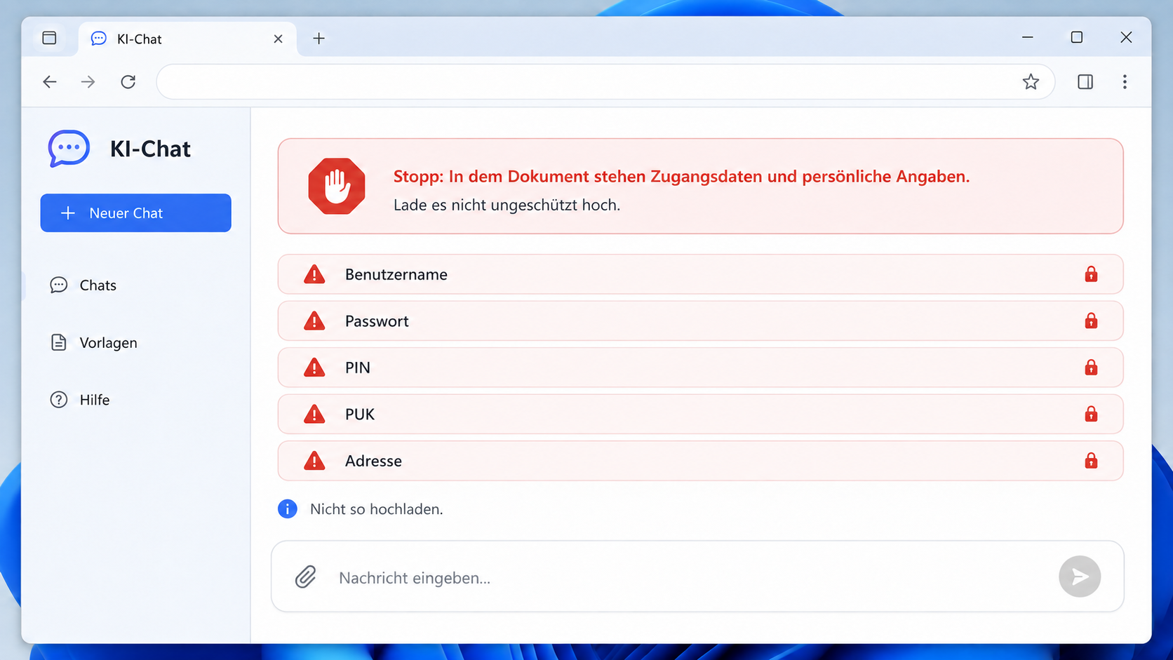 Liste sensibler Daten die nicht hochgeladen werden dürfen