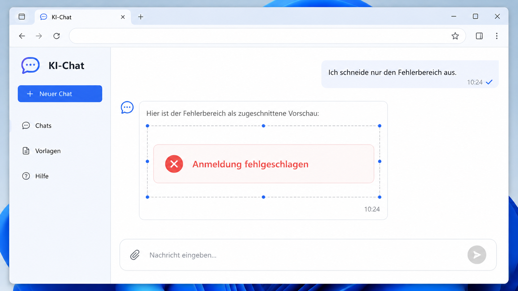 Fehlerbereich eines Screenshots wird zugeschnitten
