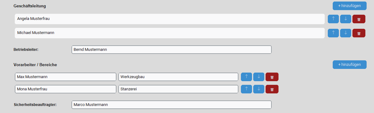 Inhalte oberer Bereich mit Geschäftsleitung, Betriebsleiter und Vorarbeitern