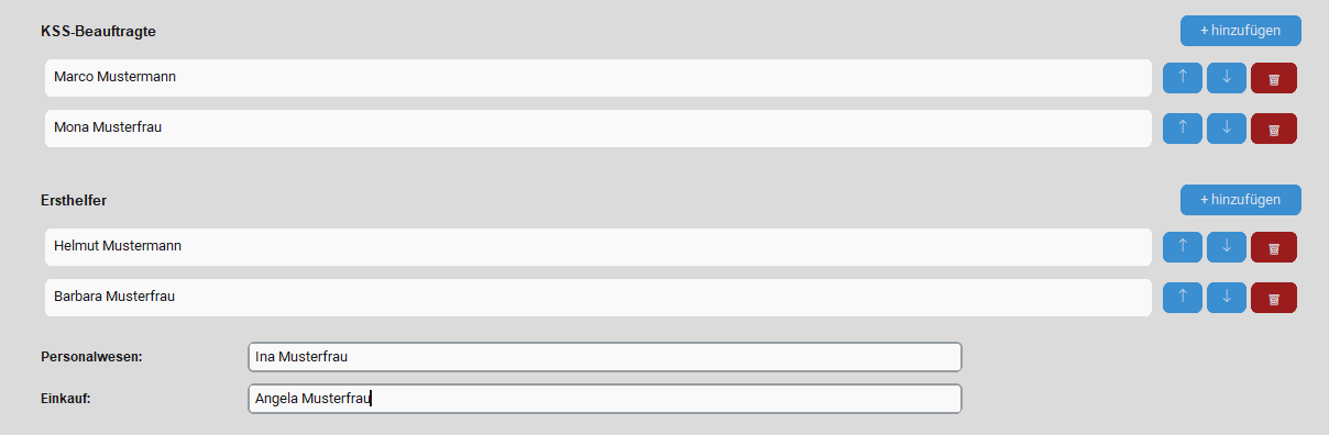 KSS-Beauftragte, Ersthelfer, Personalwesen und Einkauf
