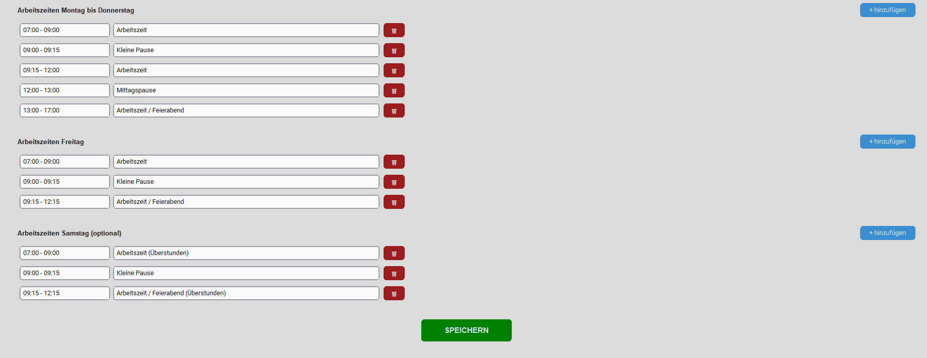 Unterweisungsphasen und Arbeitszeiten